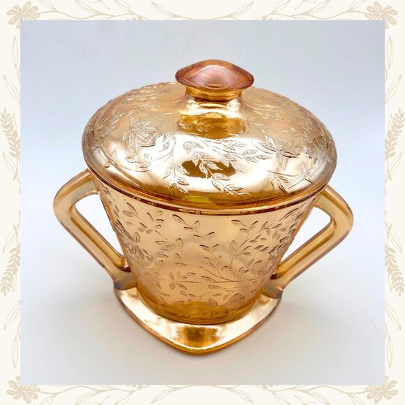 Vintage Jeanette Glass Floragold “Louisa” Creamer & Sugar Bowl Set - Picture 8 of 14